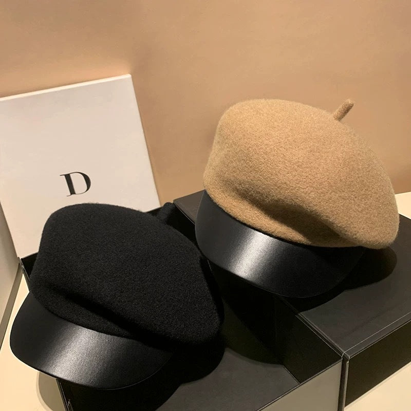 Womens Oversized Wool Patchwork Beret In Korean Style For FallWinter
