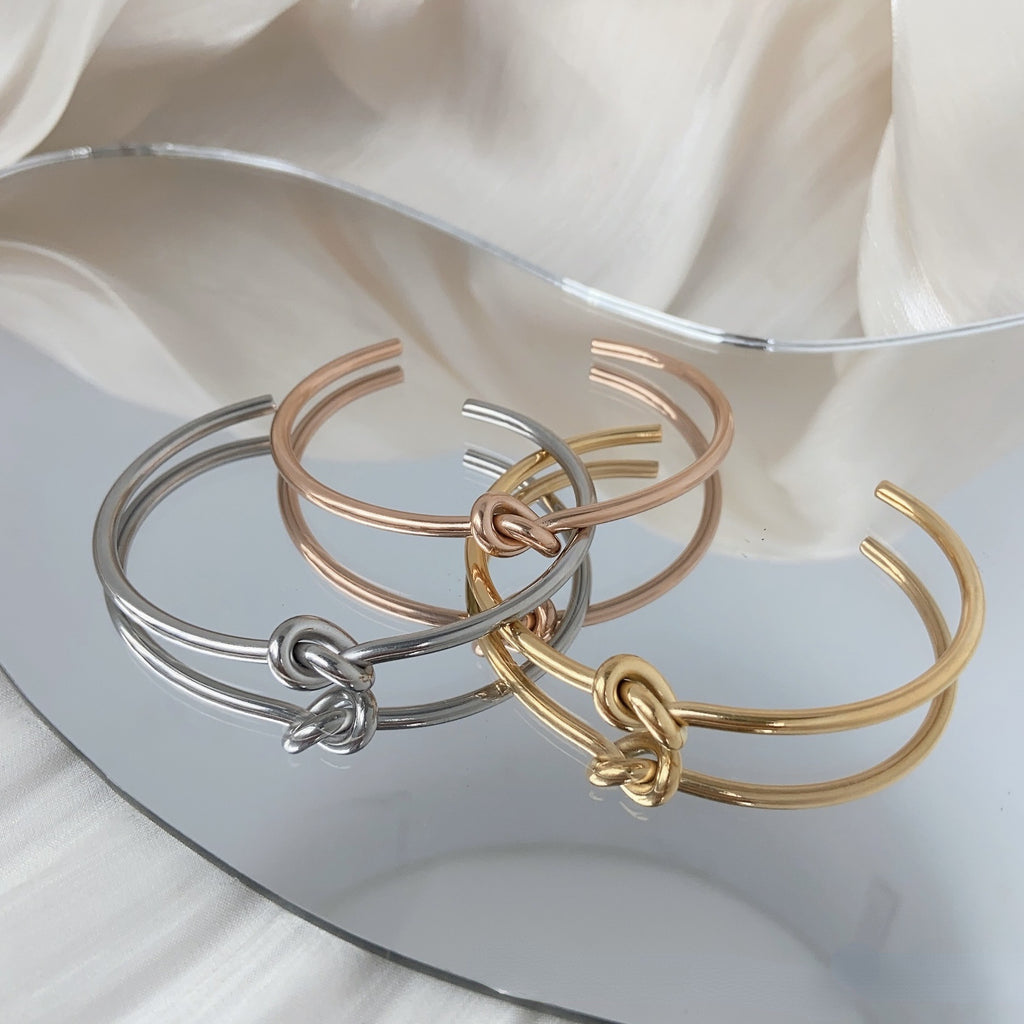 Metal Knotted Bracelet Titanium Steel Bangle Open Rose Gold Jewelry