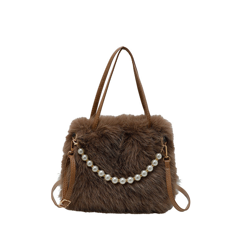 Womens Versatile Fashionable Furry Tote Bag