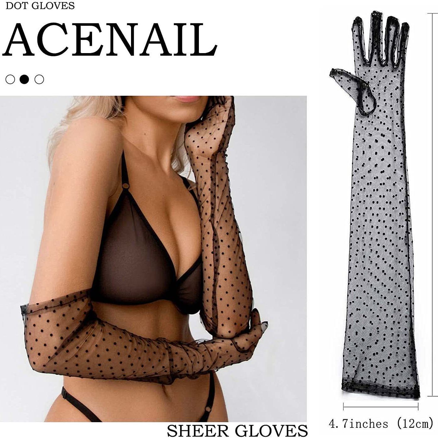 Ladies' Mesh Sleeve Cover Black Flying Polka Dot Tulle Gloves
