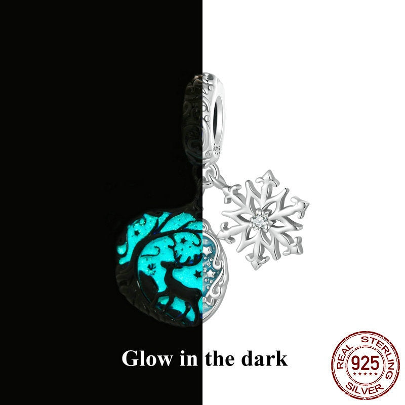 Christmas Luminous Elk Diy Pendant S925 Sterling Silver Beads