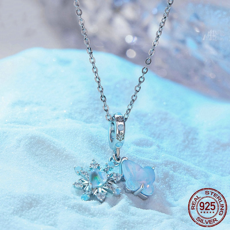 Christmas Ice And Snow Butterfly Pendant S925 Sterling Silver Beads