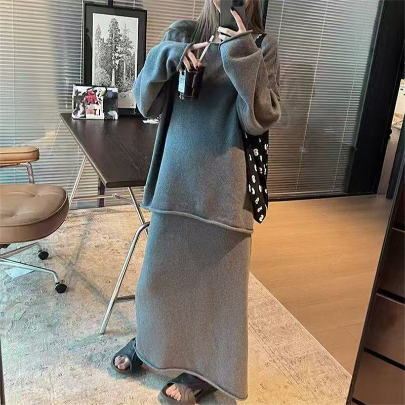 Simple All-match Sweater Skirt Two-piece Set