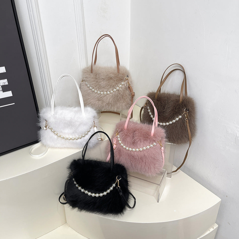 Womens Versatile Fashionable Furry Tote Bag