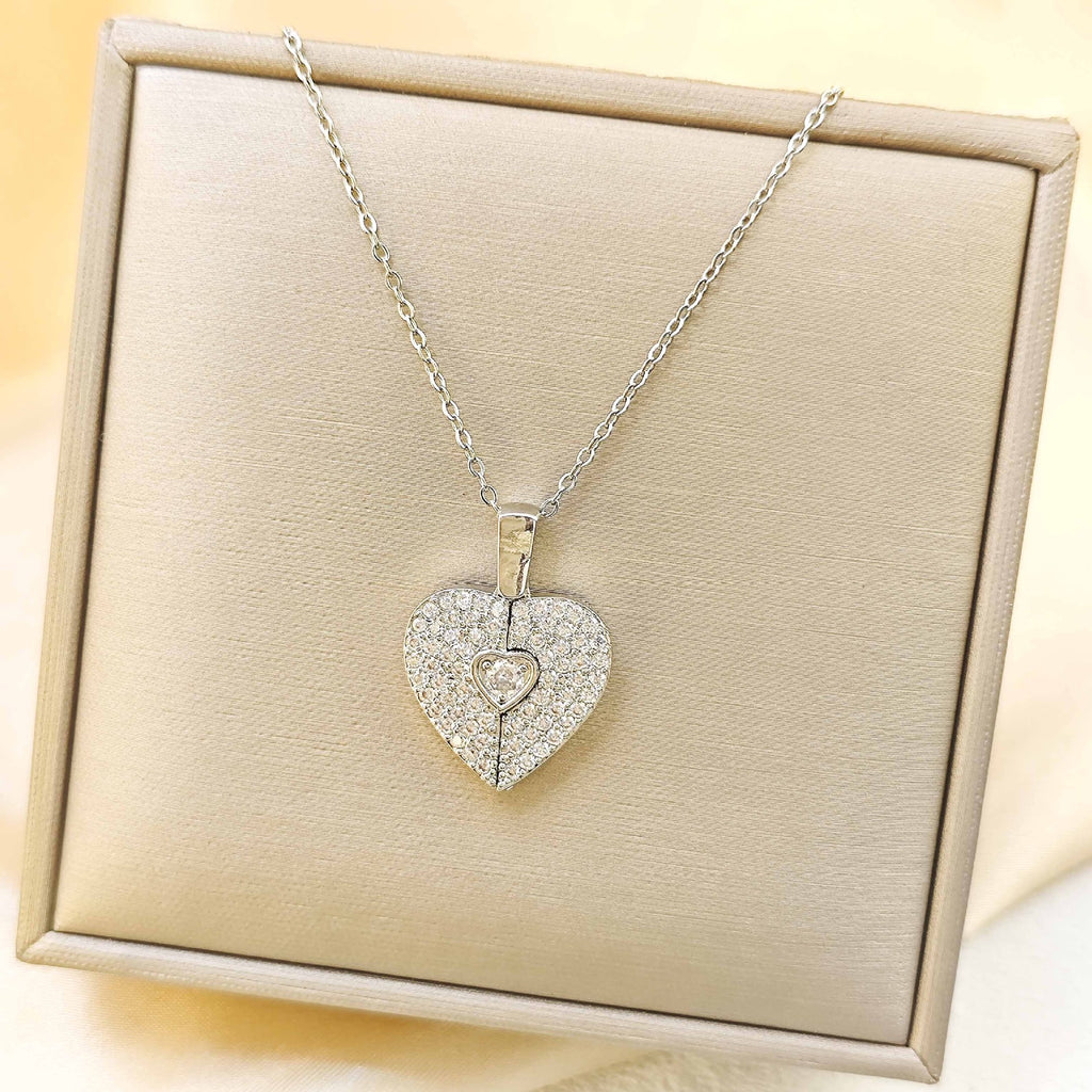 Full Crystal Hinged Heart Necklace Colorfast Titanium Steel Accessory