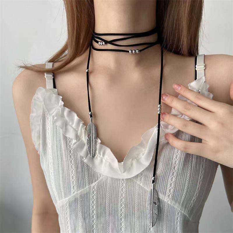 Yabi Accessories Bohemian Heart-Shaped Long Leather Rope Wrap Necklace