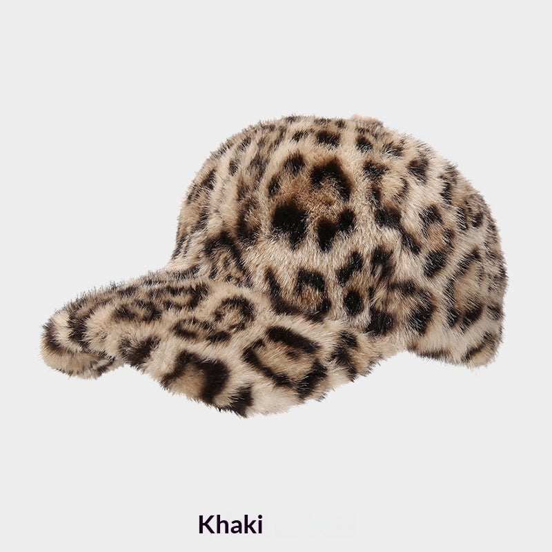 New Plush Leopard Print Warm Baseball Cap