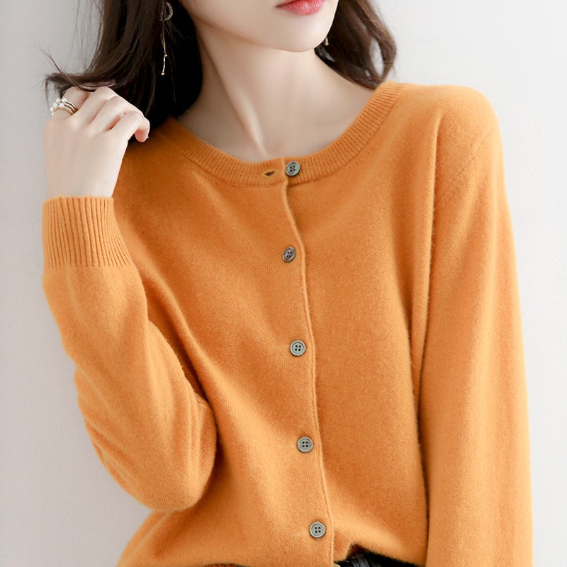Women's Solid Color Loose Round Neck Knitted Sweater Coat