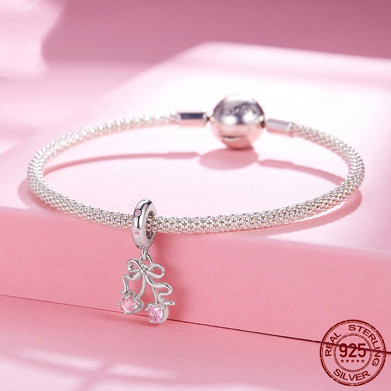 S925 Sterling Silver Cherry Pendant Ornaments Accessories Diy Beads