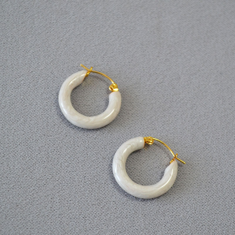 Retro Colorful Handcrafted Pearly Enamel Minimalist Chic Round Hoop Earrings