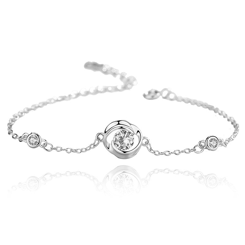 S925 Trendy Korean-Style Minimalist Rose Flower Ins Cool-Girl Bracelet For Women