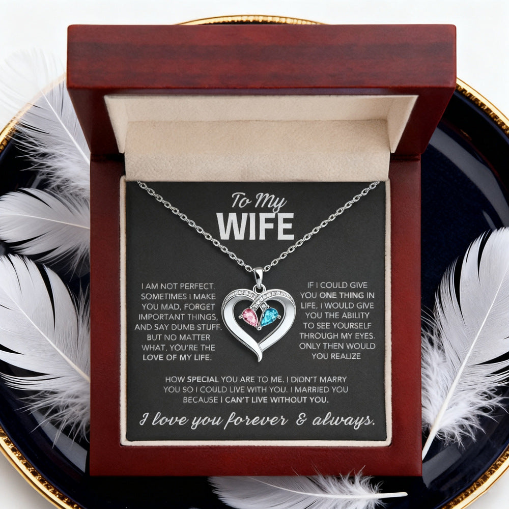 Two-tone Waterdrop And Heart Pendant Necklace