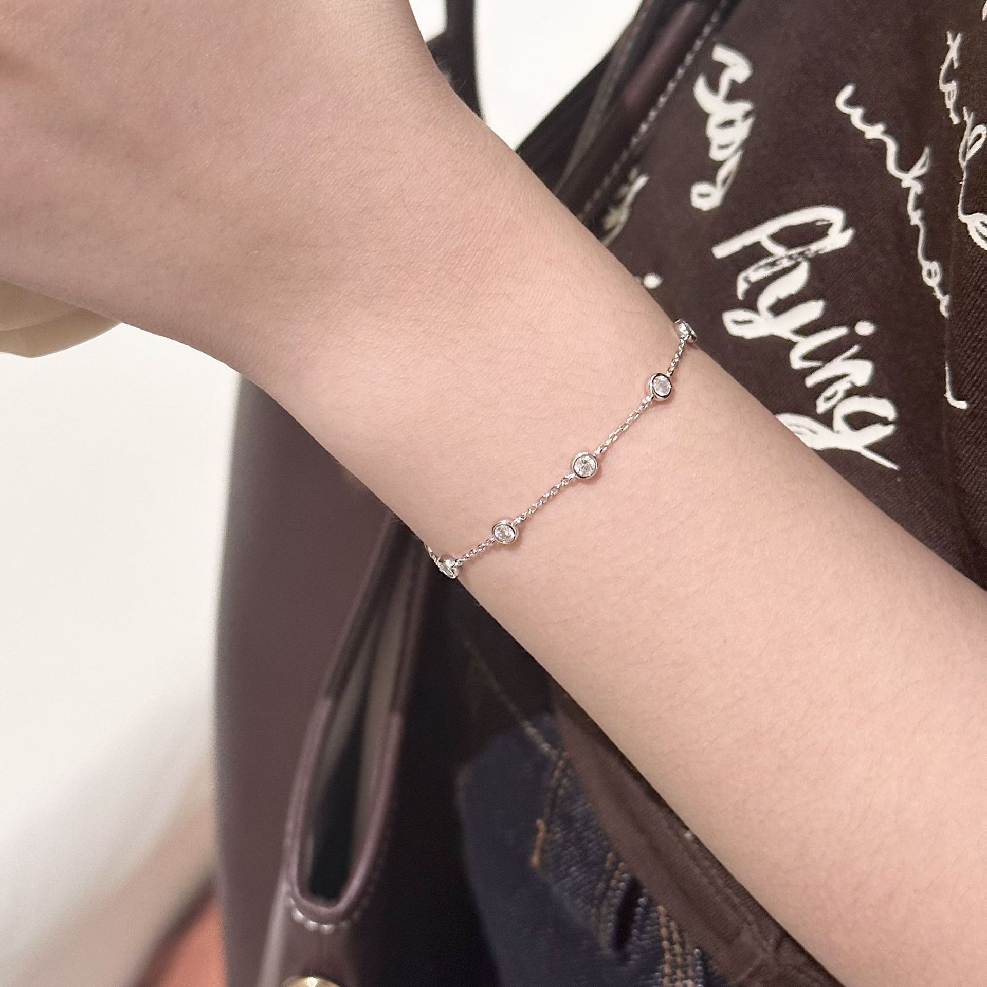 S925 Sterling Silver Small Bubble Diamond Bracelet For Women