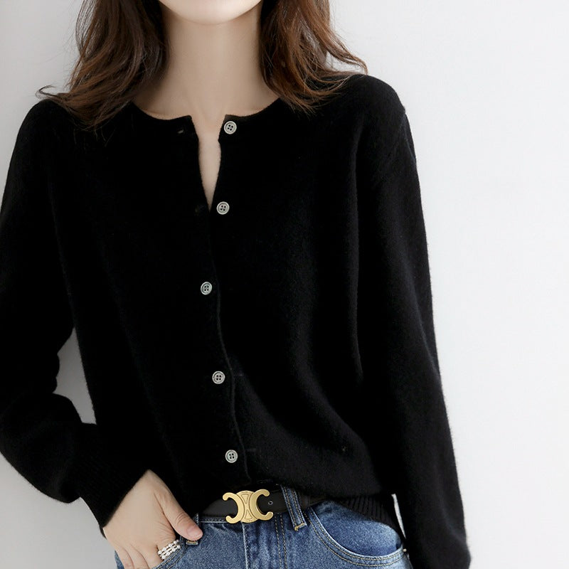 Women's Solid Color Loose Round Neck Knitted Sweater Coat