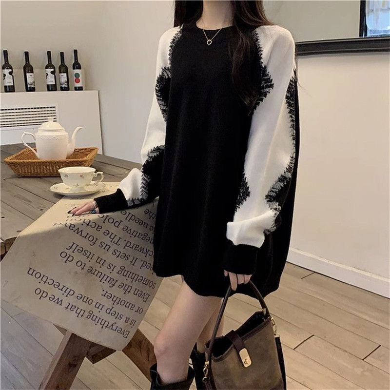 Versatile Red Loose-fitting Sweater New Design Slimming Contrast Color