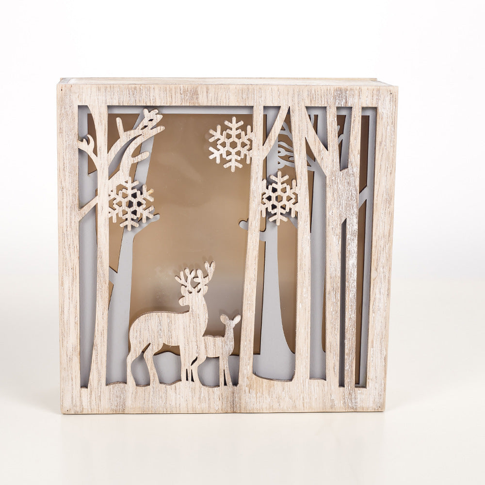 Christmas Decoration Ornaments Wooden Luminous Small Square Box