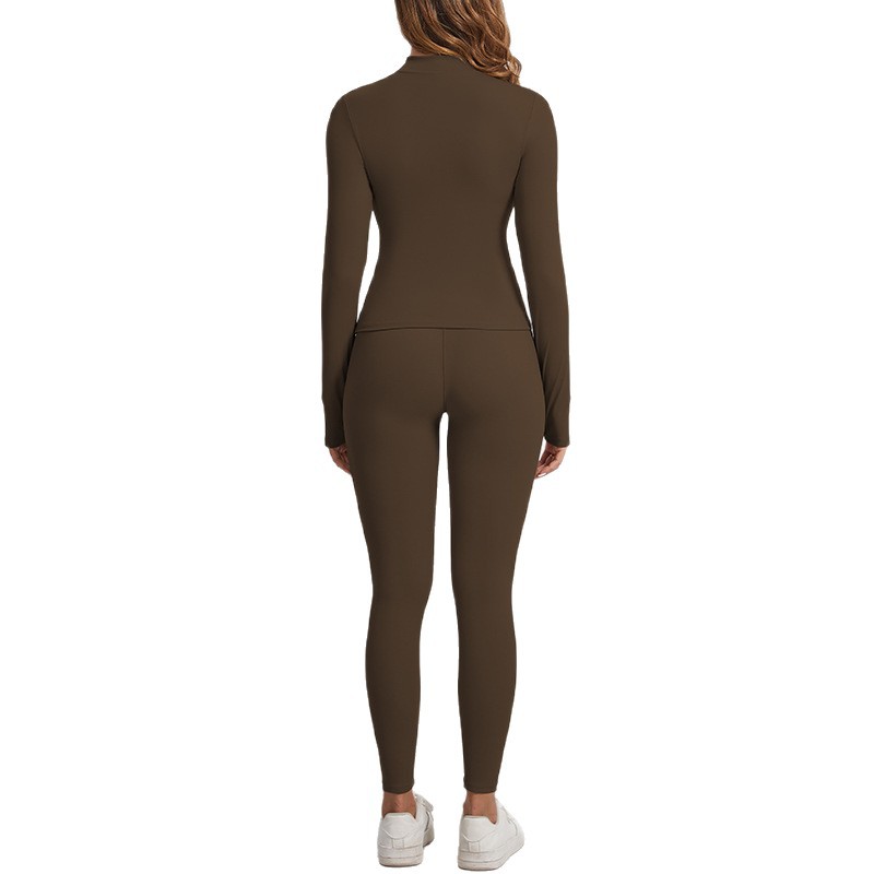 High-end Zipper Solid Color Workout Clothes Autumn And Winter Tight Pilates Yoga Clothes Two-piece Set