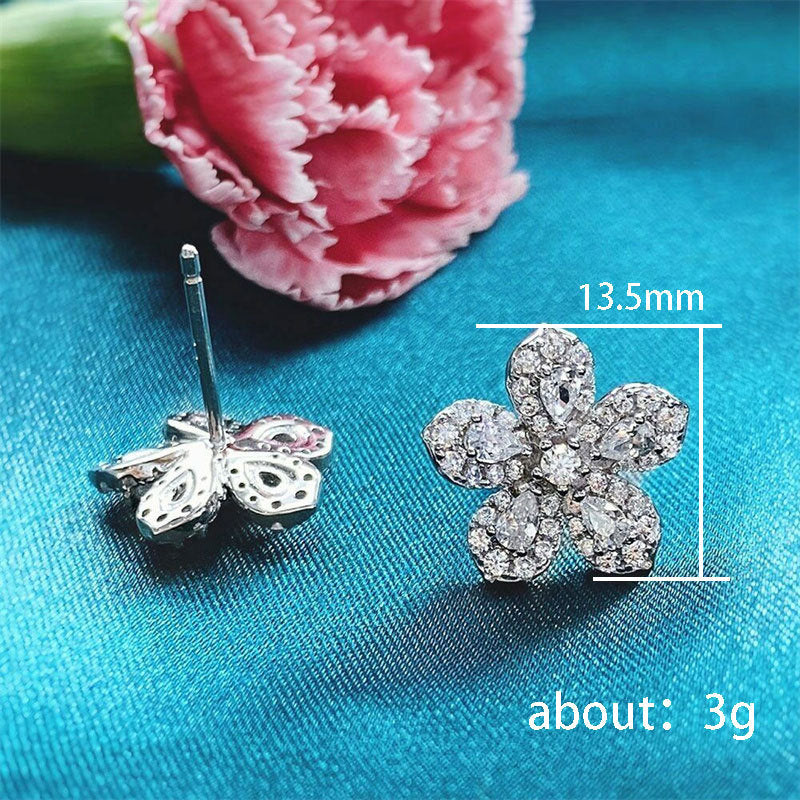 Womens Korean-style Minimalist Micro-pave Full-zircon Stud Earrings