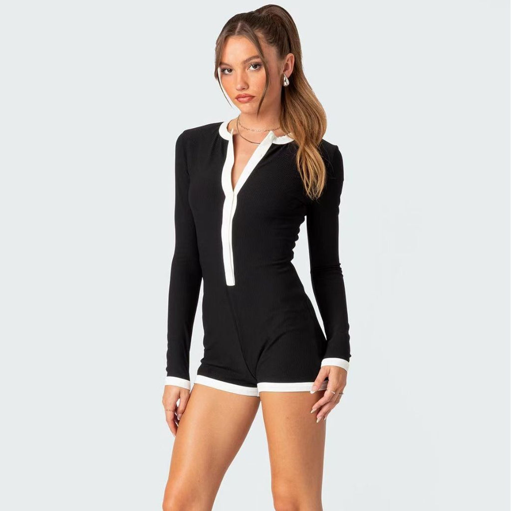 Hip Raise Slim Fit Sexy Women's Long-sleeved Jumpsuit