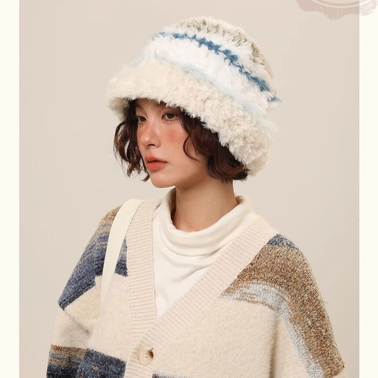 Laid-back Retro Color-block Knit Beanie For Women