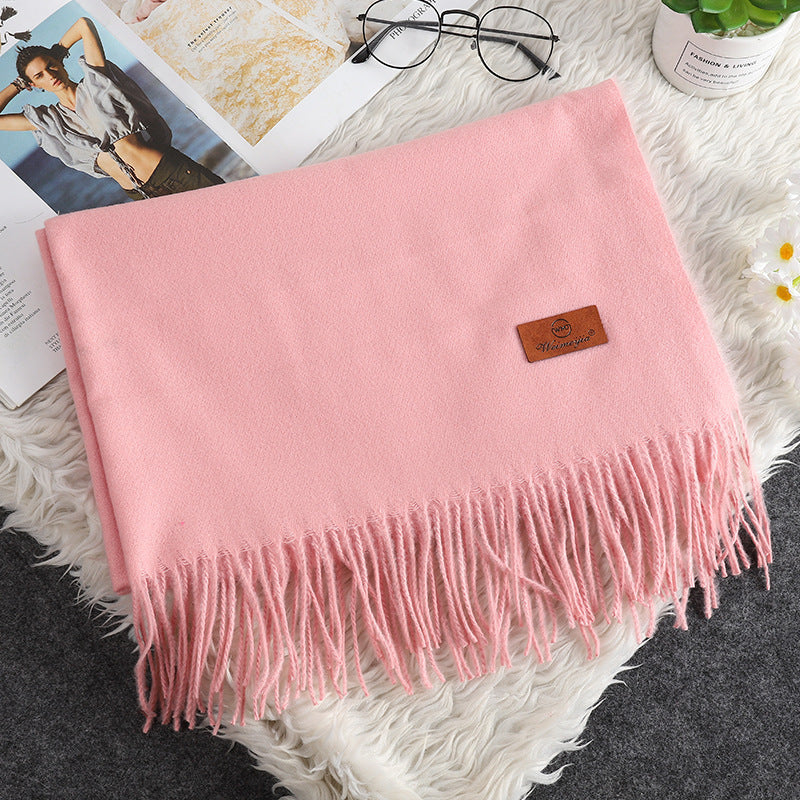 Solid Color Cashmere-like Bristle Scarf Ladies Tassel Warm Gift