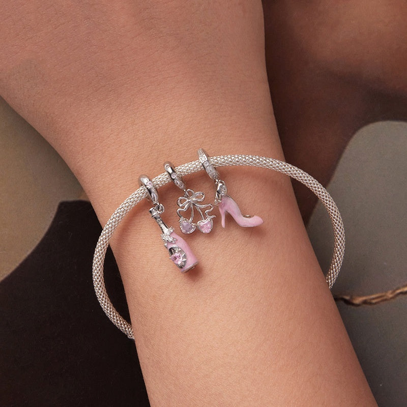 S925 Sterling Silver Cherry Pendant Ornaments Accessories Diy Beads