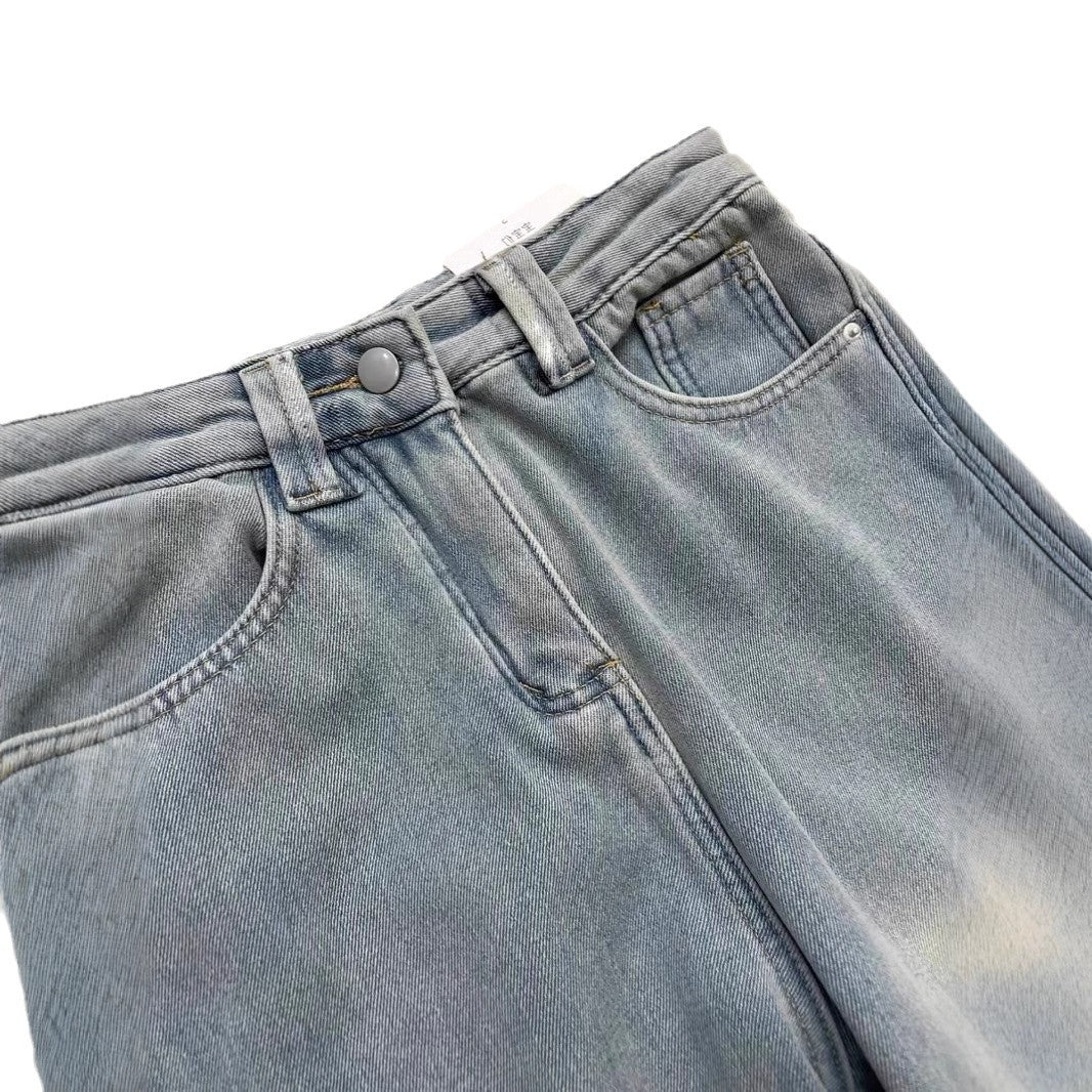Autumn And Winter Fleece-lined Warm Straight Jeans For Women