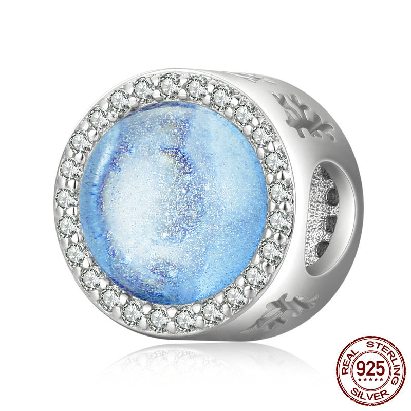 925 Silver Christmas Eve Snow Scene Glass Diy Beads