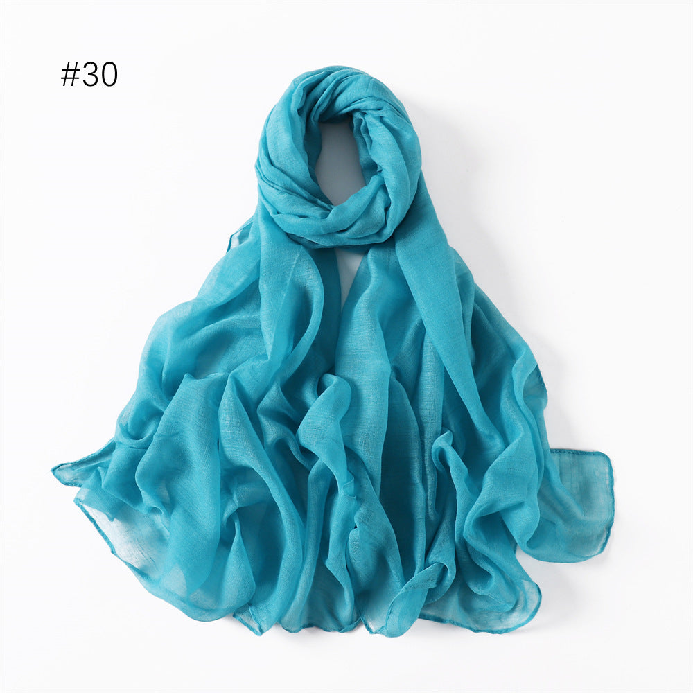 Classic Women's Pure Color Tulle Cotton And Linen Breathable Thin Scarf Silk