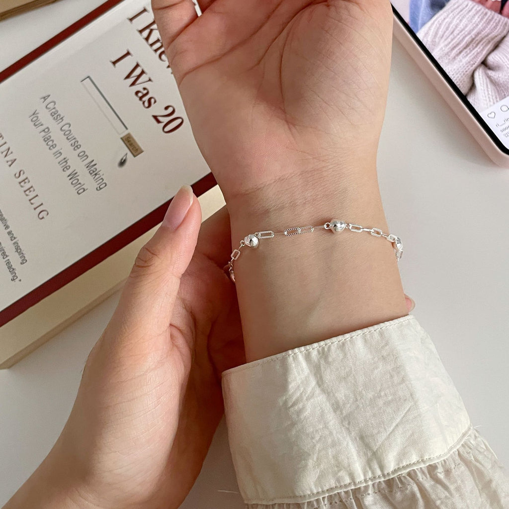 S925 Sterling Silver 3D Heart Bracelet For Women Geometric Jewelry