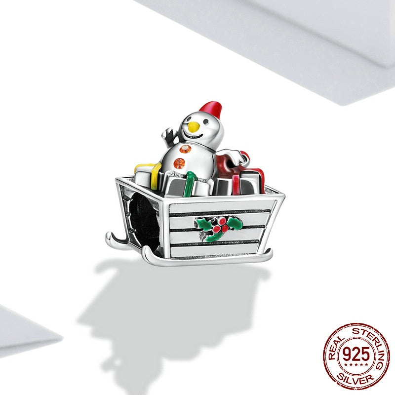 Christmas Snowman Car S925 Sterling Silver Beads