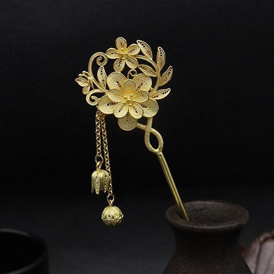 New Chinese-style 925 Silver Flower-and-Butterfly Tassel Hairpin For Women