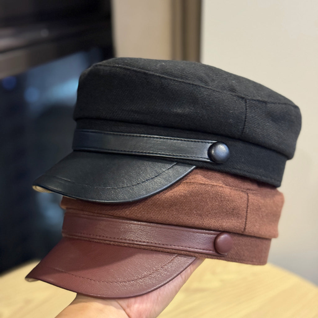 Retro PU Leather Autumn And Winter Wool Hat