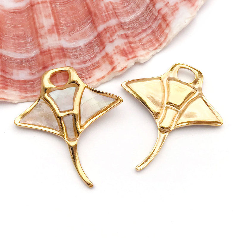 Stainless Steel Marine Beach-Style Artificial White Shell And Colored Shell Pendant