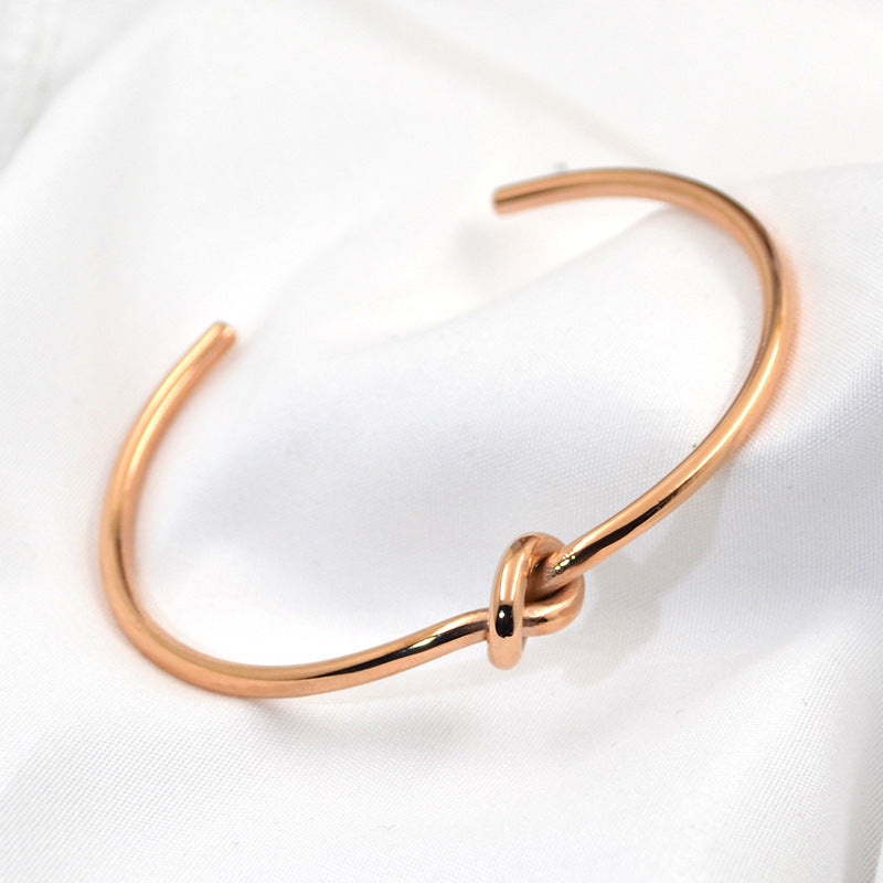 Metal Knotted Bracelet Titanium Steel Bangle Open Rose Gold Jewelry