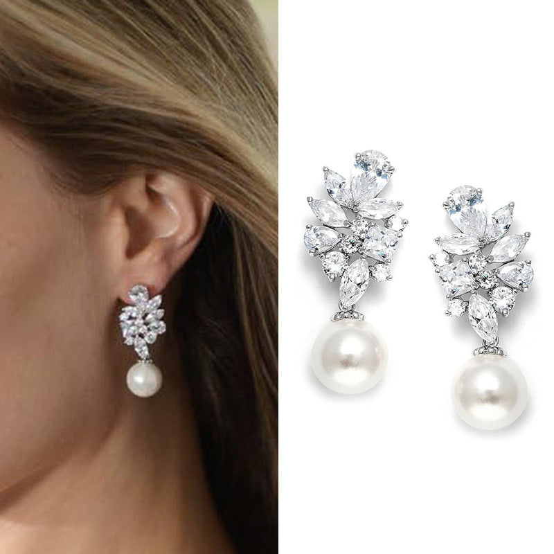 Caos Light Luxury Womens Pearl Floral Waterdrop Earrings