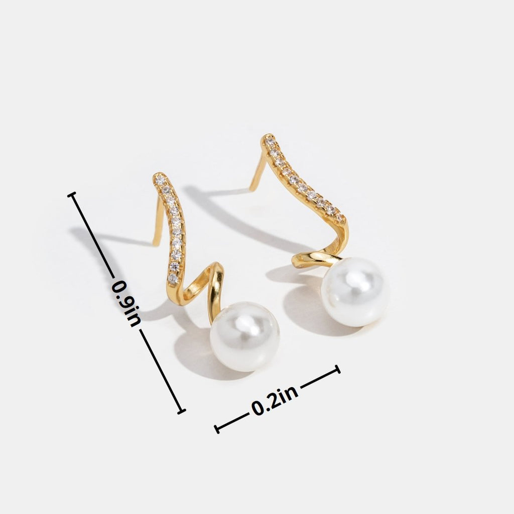 Diamond-encrusted Pearl Spiral Line Stud Earrings