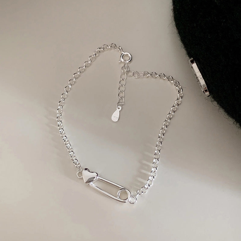 S925 Heart Shaped Paperclip Bracelet   Solid  Jewelry Piece