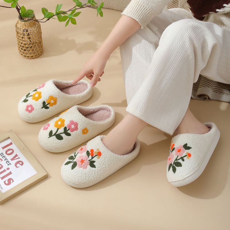 Three-color Flower Cotton Slippers Women's Warm Indoor Slippers