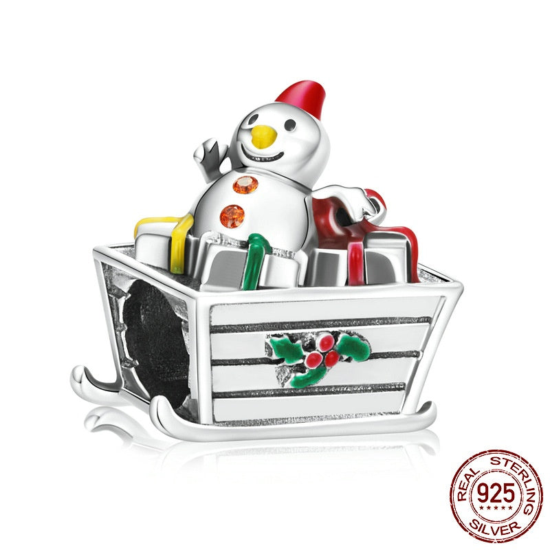 Christmas Snowman Car S925 Sterling Silver Beads