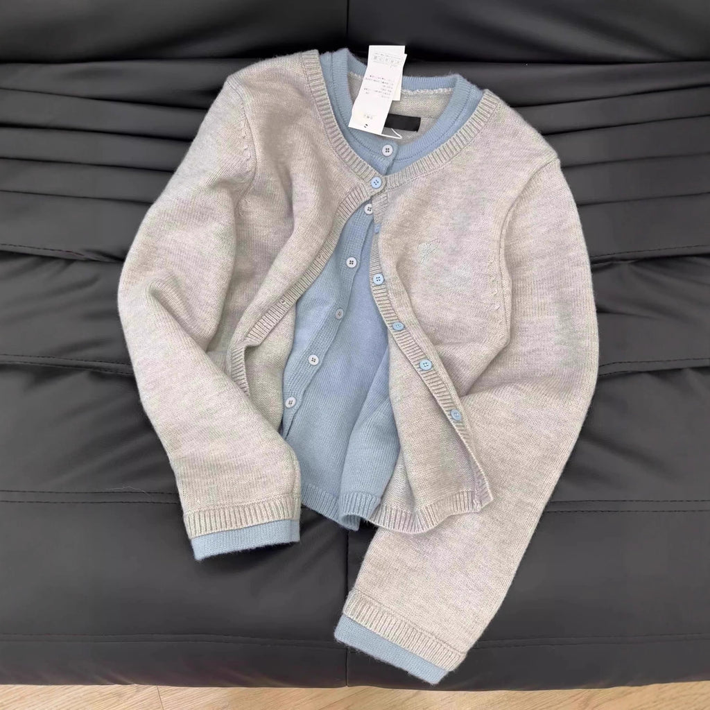 Autumn And Winter New Fake Two-piece Knitted Sweater Coat For Women