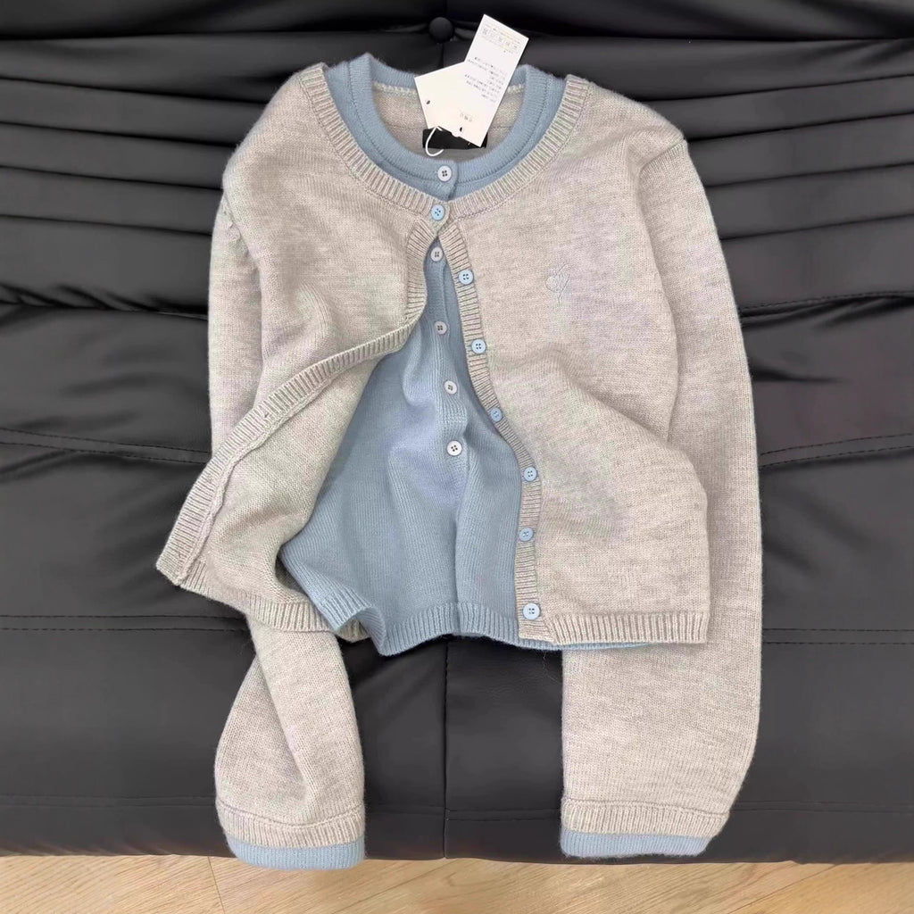 Autumn And Winter New Fake Two-piece Knitted Sweater Coat For Women