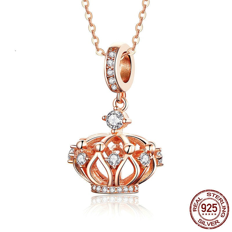 S925 Sterling Silver Rose Gold Crown Pendant