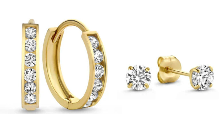 New Copper-Inlaid Zircon Stud Earring Hoop Set