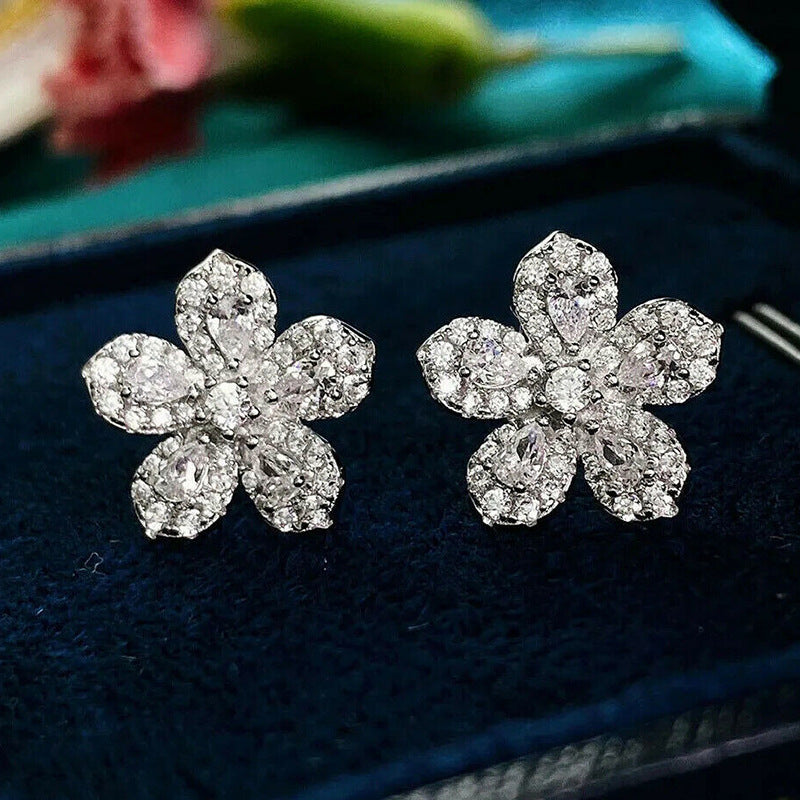 Womens Korean-style Minimalist Micro-pave Full-zircon Stud Earrings