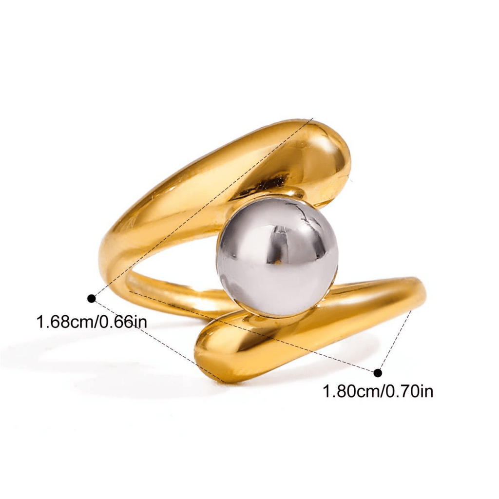 Women's Minimalist Open Ring, Interlocking Bead Design, Two-Tone Gold-Plated Stainless Steel Ring, Versatile Daily & Formal Jewelry