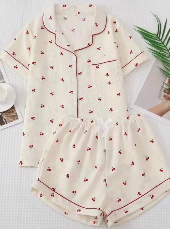 Summer Japanese Bubble Cotton Cute Orange Pajamas For Women