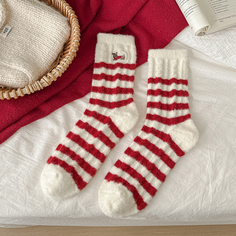 New Christmas Stockings Women's Cartoon Embroidered Snowman Middle Tube