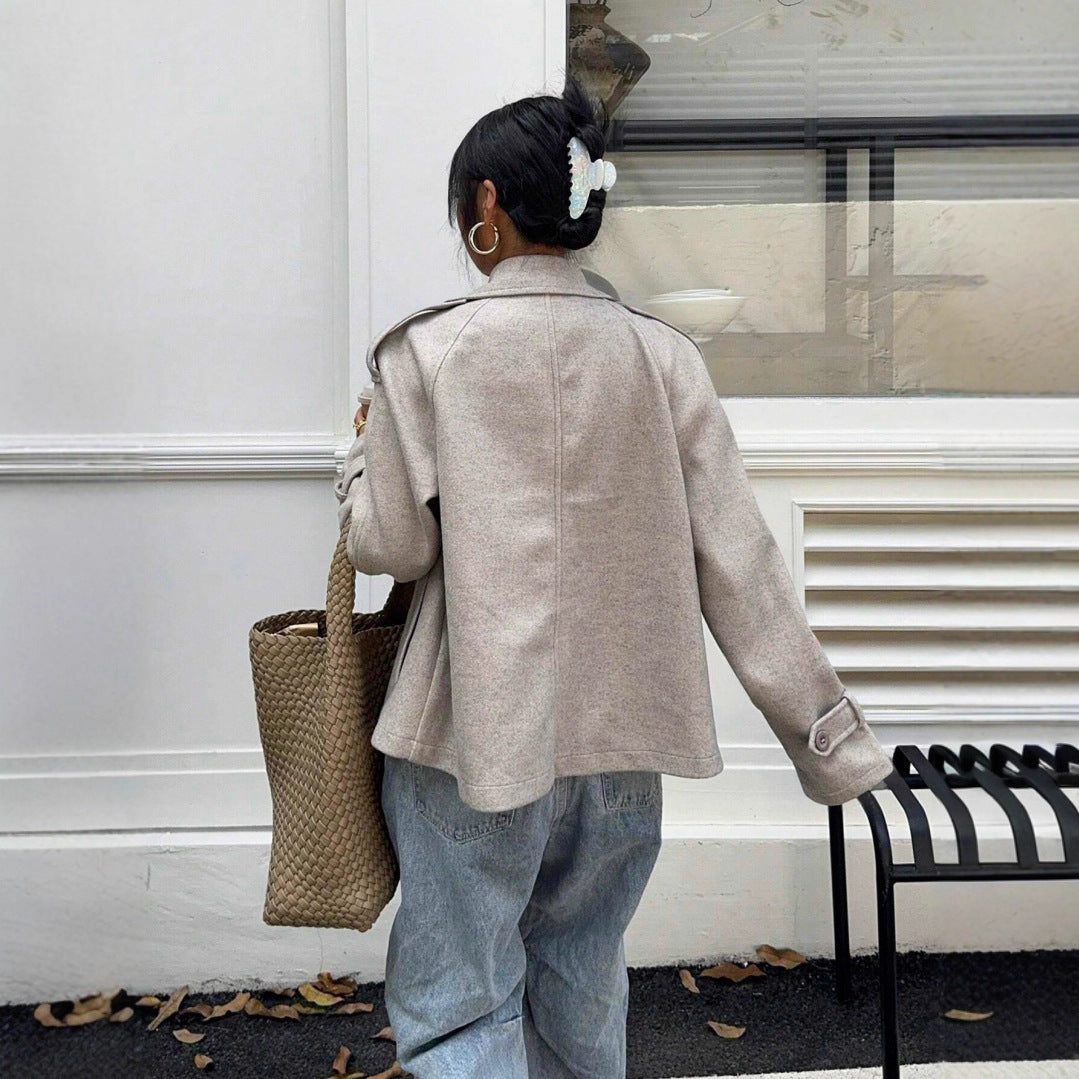 Women's Casual Loose Double Button Lapel Elegant Woolen Coat