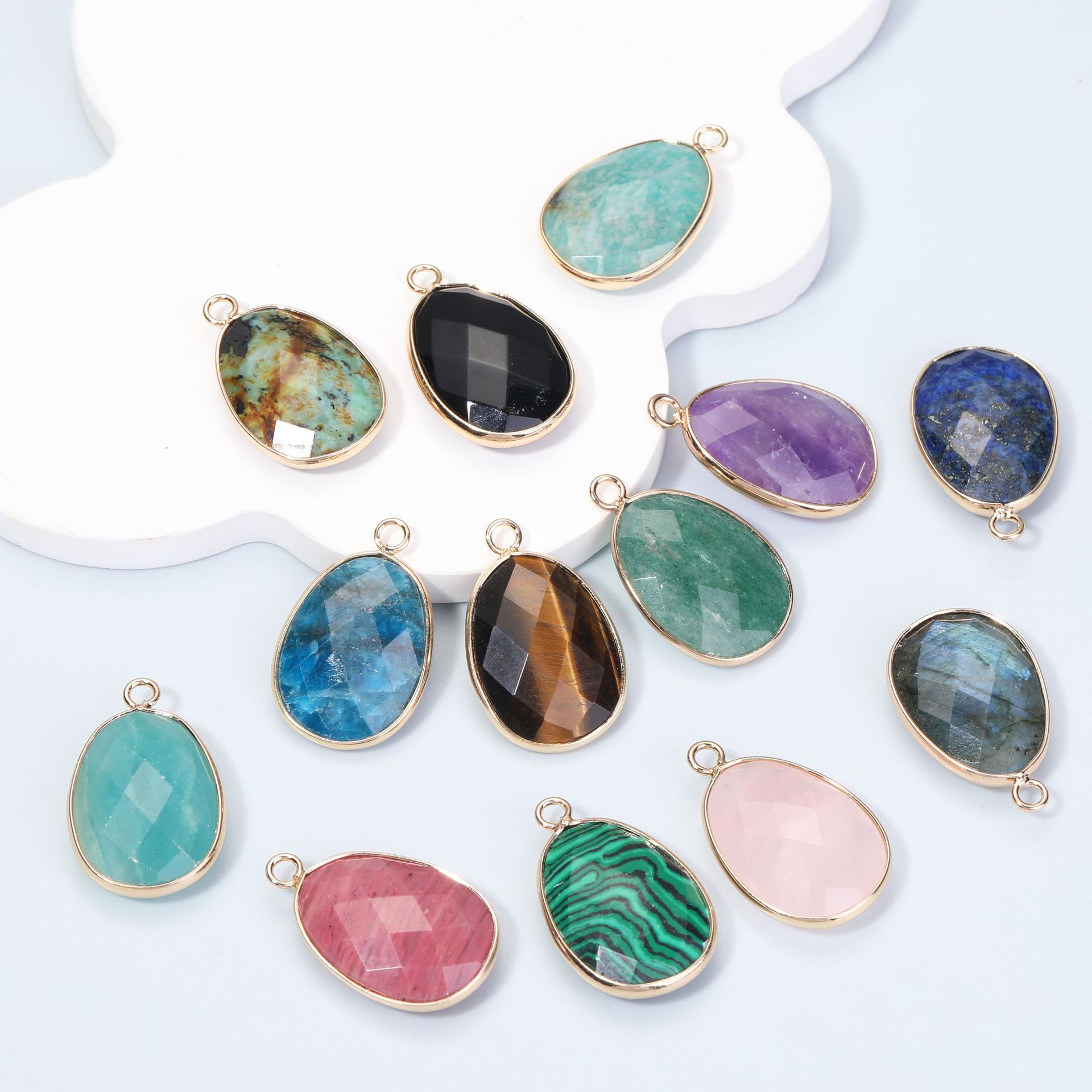 Faceted Teardrop-shaped Natural Stone Colored Pendant